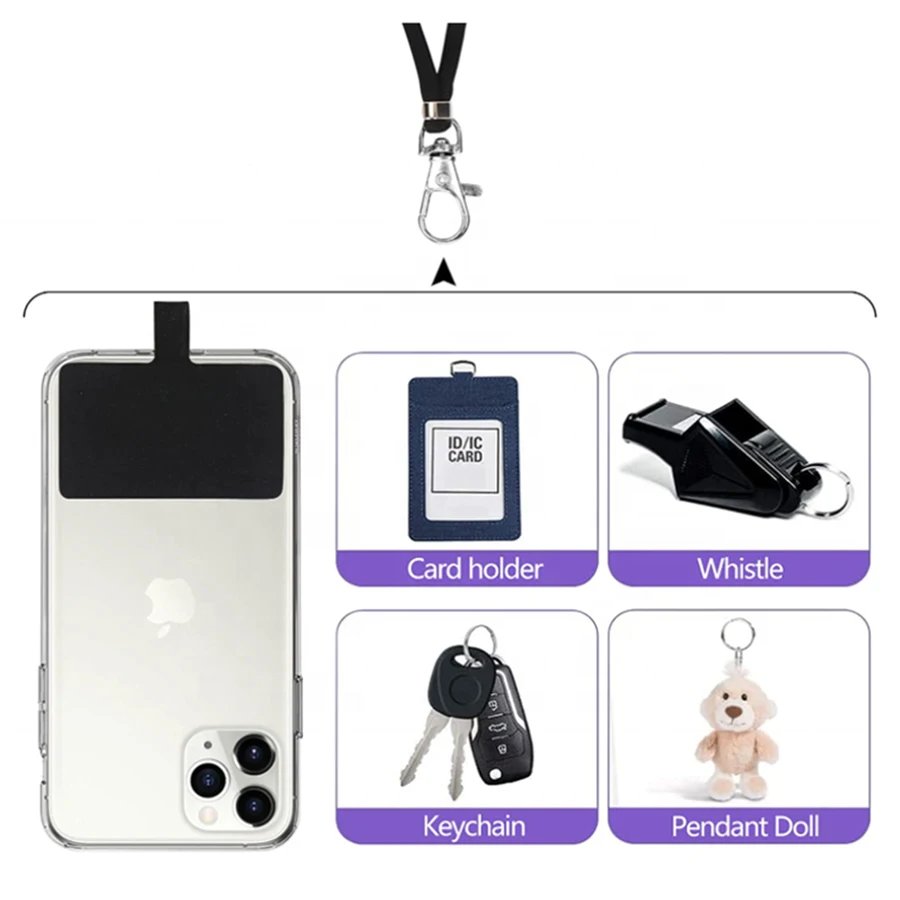 2024 New Customized Polyester Phone Accessories Adjustable Phone Strap with Metal Chain Keychain Phone Hanging Strap