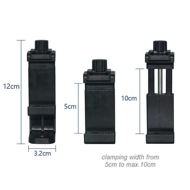 Universal 360 Rotation Cell Phone Clip Holder with Built-in Cold Shoe Monopod Tripod Mount Adaptor Size Adjustable Clamp Holder
