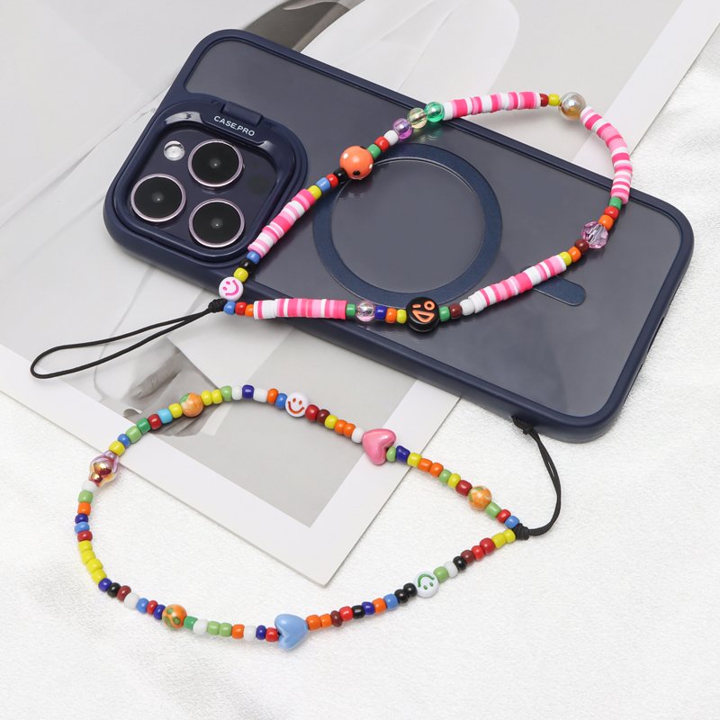 Colorful Beaded Phone Lanyard Wrist Strap Face Beaded Phone Charm Rainbow Beaded Phone Chain