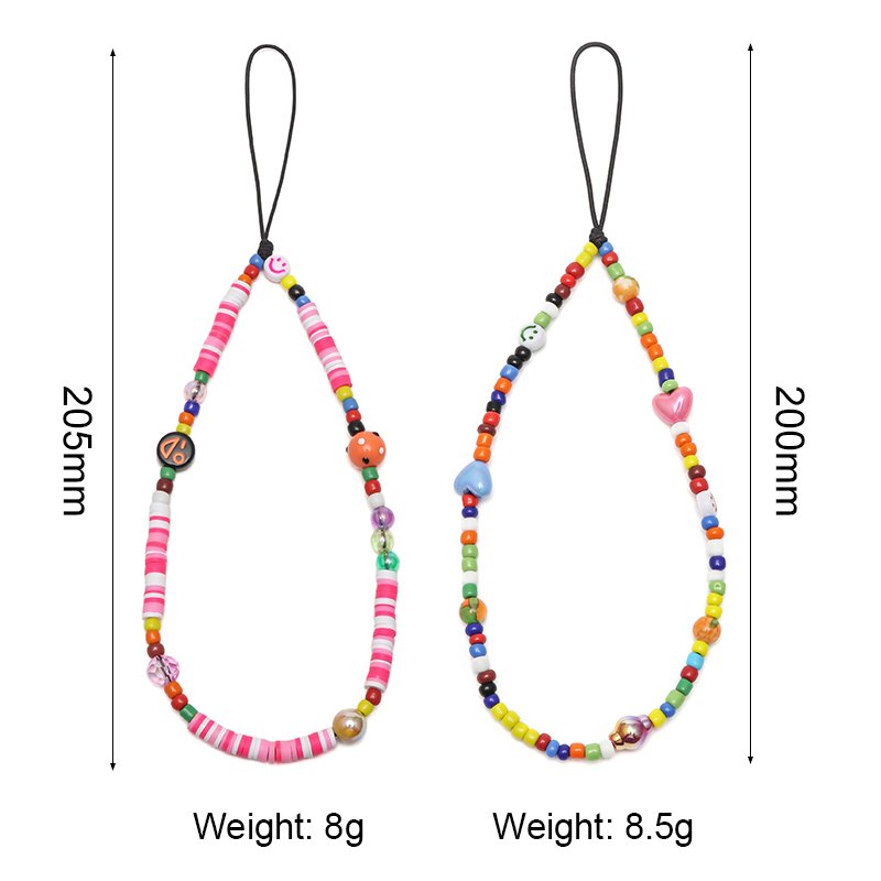 Colorful Beaded Phone Lanyard Wrist Strap Face Beaded Phone Charm Rainbow Beaded Phone Chain