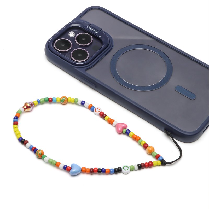 Colorful Beaded Phone Lanyard Wrist Strap Face Beaded Phone Charm Rainbow Beaded Phone Chain