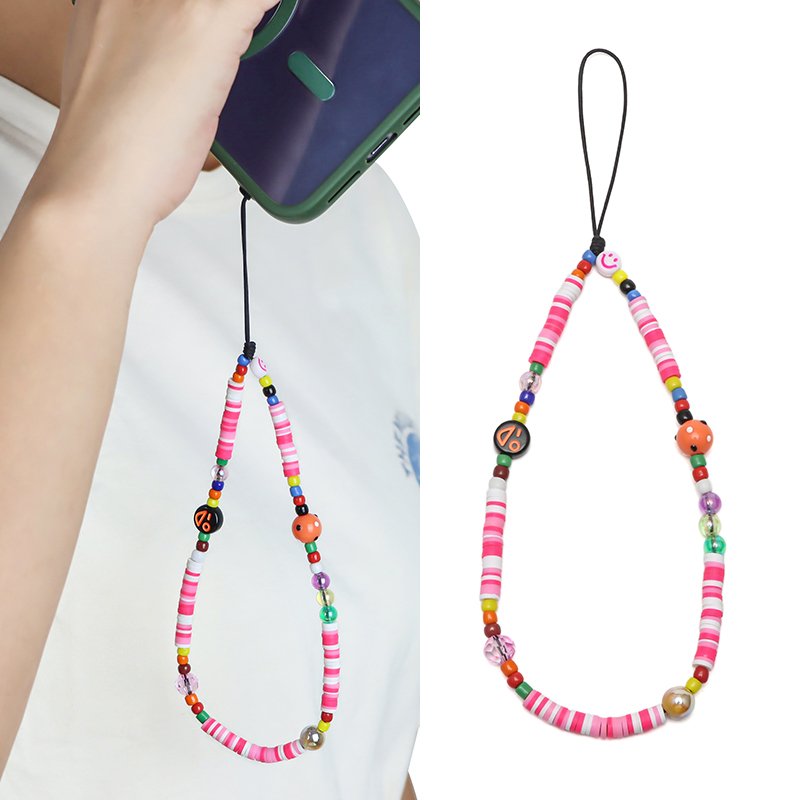 Colorful Beaded Phone Lanyard Wrist Strap Face Beaded Phone Charm Rainbow Beaded Phone Chain