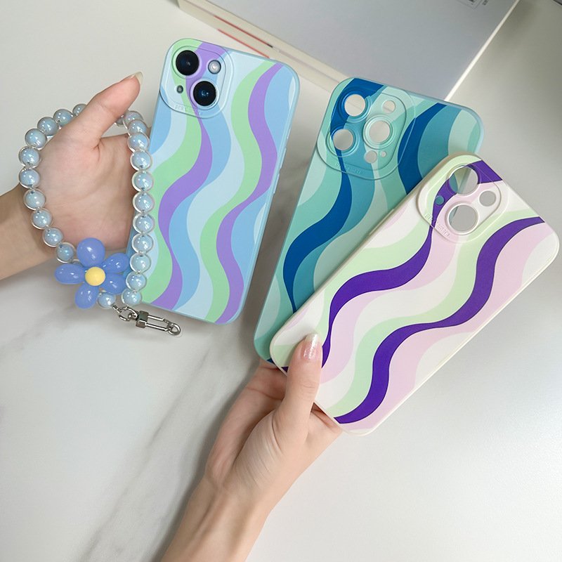 Luxury phone case for iPhone 16 15 pro max 14 plus 13 12 Lovely Colorful Creative bling Phone Strap cover With Chain