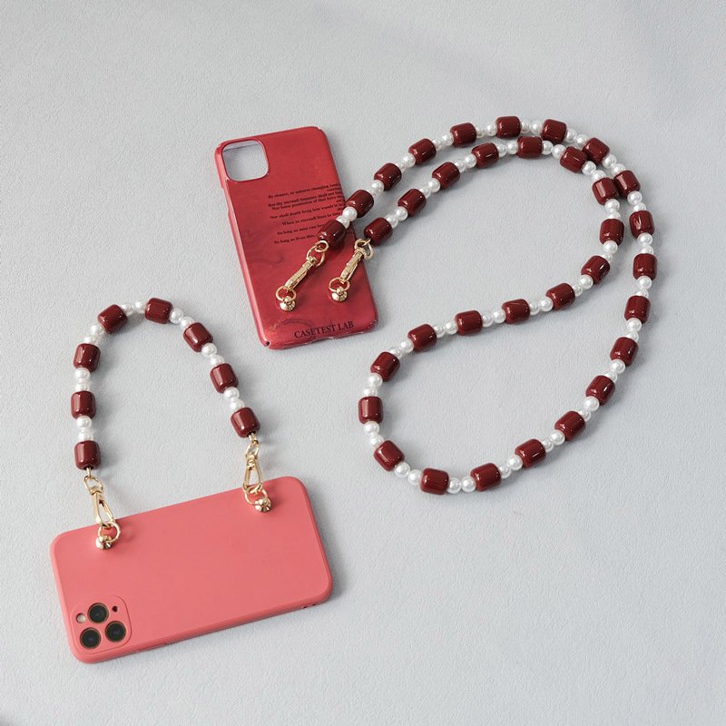 Blue Acrylic Pearl Phone Case Accessories Red Mobile Phone Shoulder Strap Necklaces Beaded Lanyards 33cm 120cm Smartphone Body
