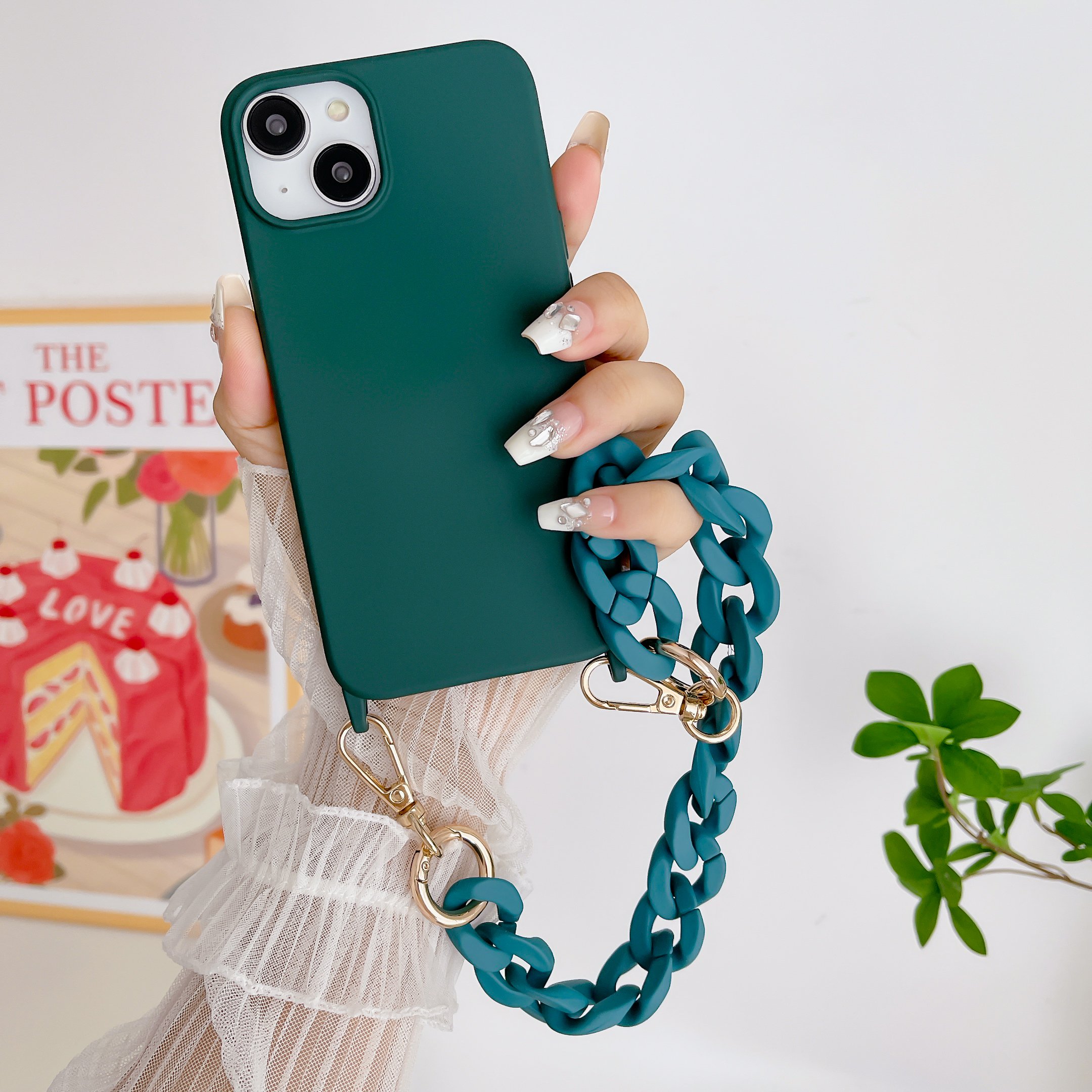 New Cell Phone Case Matte Acrylic Straps For iPhone 13 14 15 16 Pro phone case with Acrylic Chain Handyband, Wrist Lanyard Chain