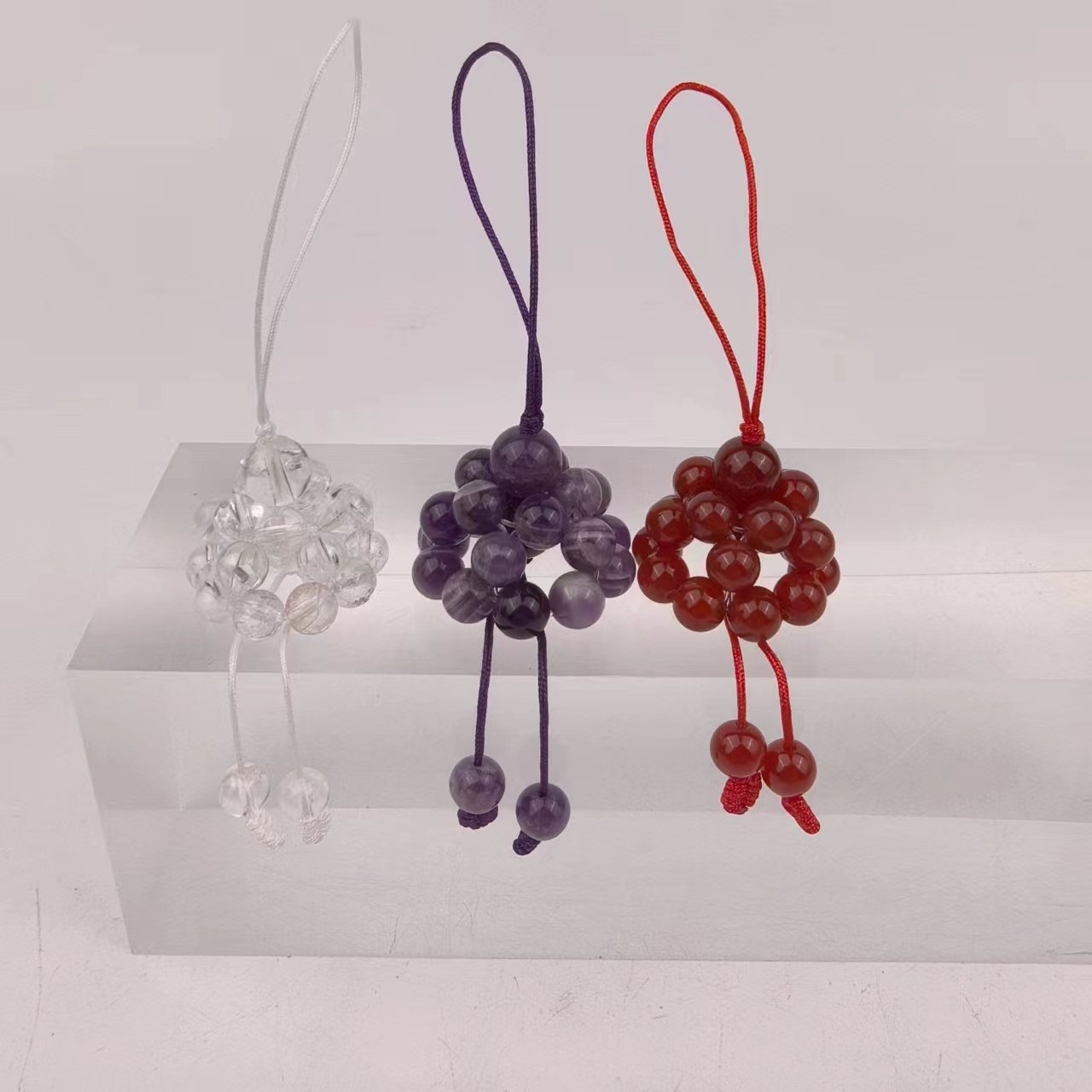 Fashion Handmade DIY Amethyst 6mm Beads Clear Quartz Telephone Strap For Mobile Phone