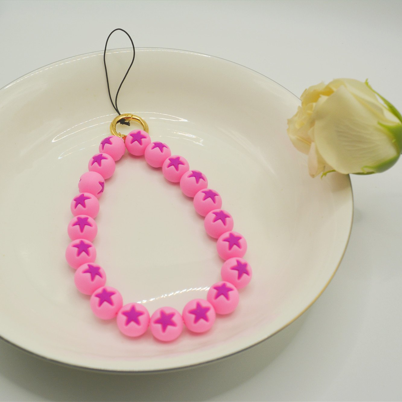 2024 New Macarons pastel Colour Five-pointed star Silicone DIY Beads Cell Mobile Phone Wrist Strap Girl cute phone chain