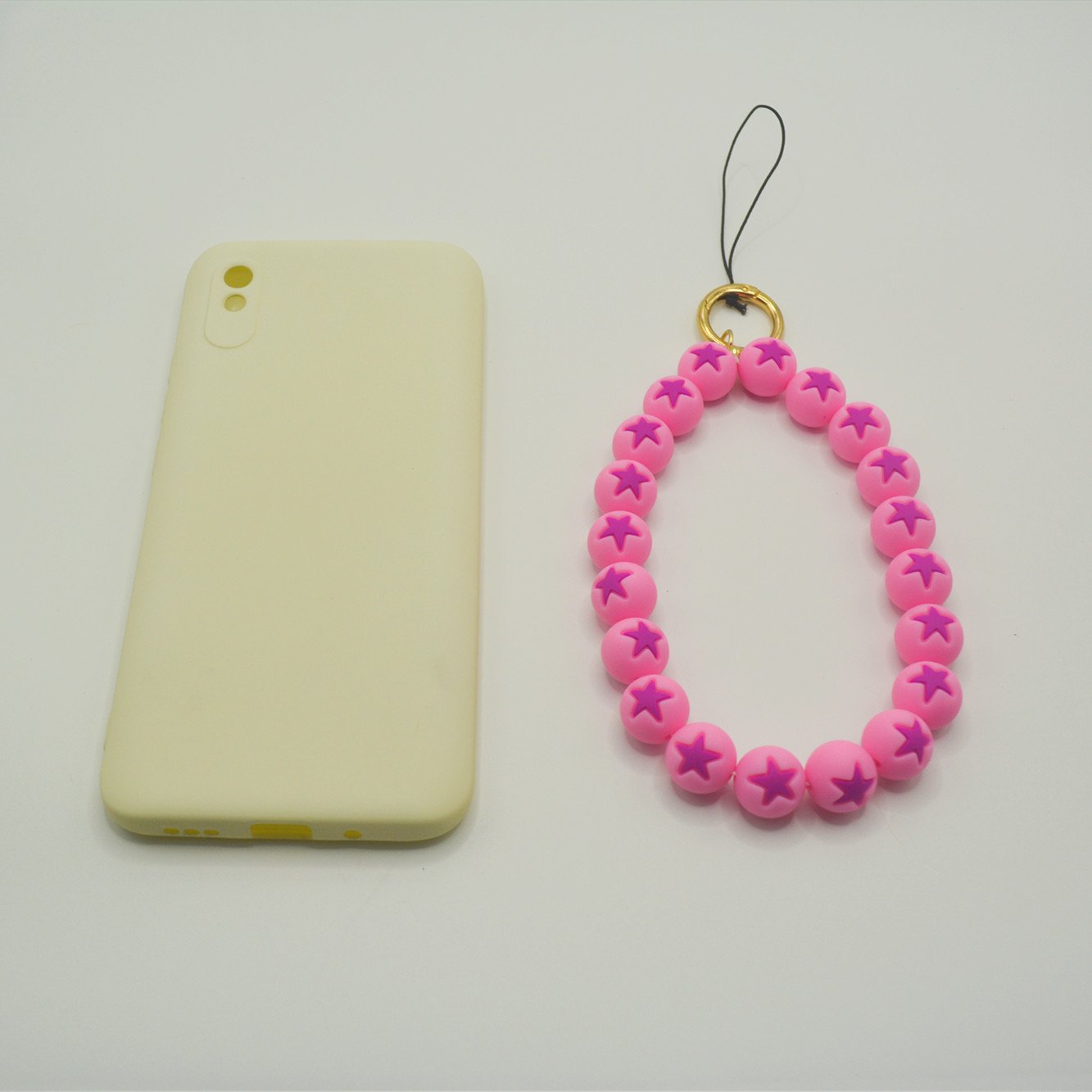 2024 New Macarons pastel Colour Five-pointed star Silicone DIY Beads Cell Mobile Phone Wrist Strap Girl cute phone chain