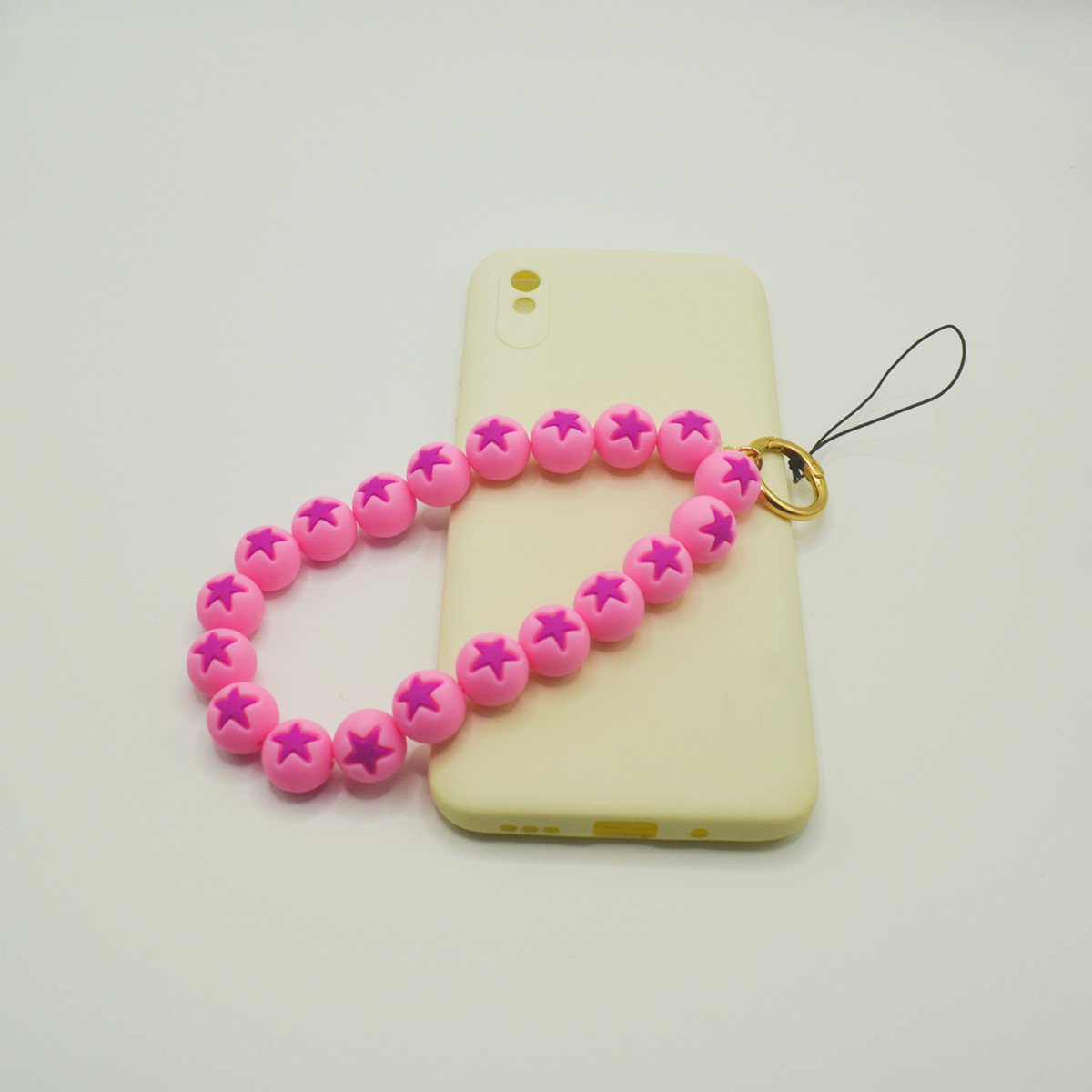 2024 New Macarons pastel Colour Five-pointed star Silicone DIY Beads Cell Mobile Phone Wrist Strap Girl cute phone chain