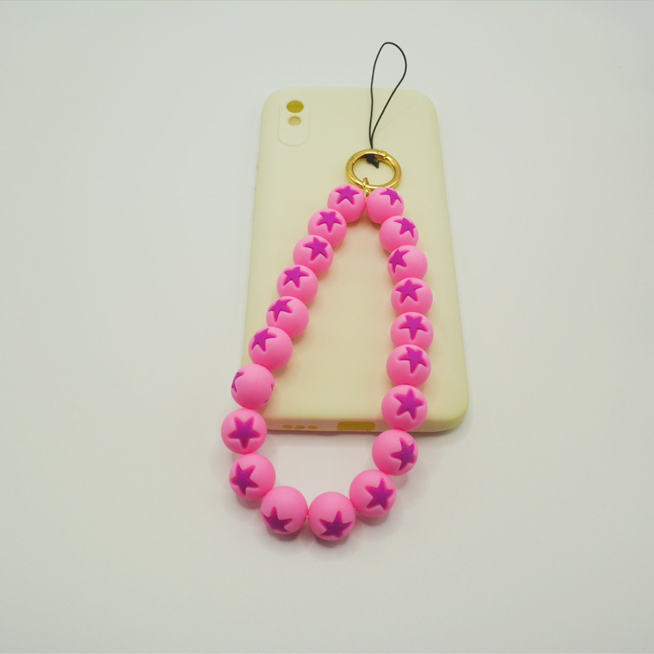 2024 New Macarons pastel Colour Five-pointed star Silicone DIY Beads Cell Mobile Phone Wrist Strap Girl cute phone chain