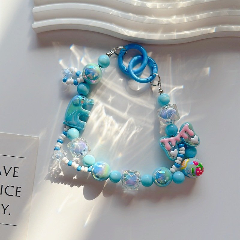 New Cute Creative Beaded Pendant KeyChain Mobile Phone Case Accessories for Girls Acrylic Cellphone Chains KeyChain