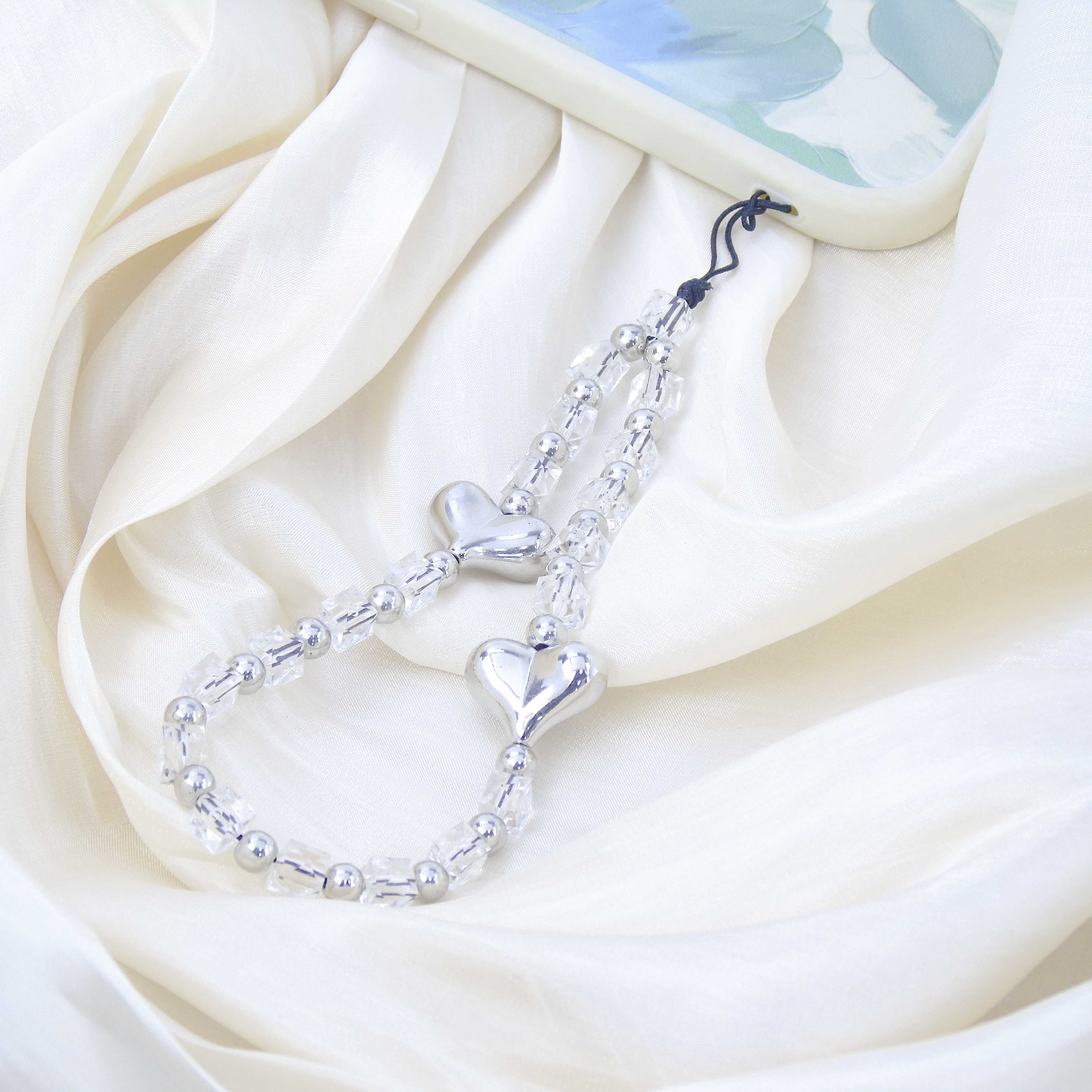 Fashion Mobile Phone Lanyard Heart Phone Chains Cubic Square Acrylic Crystal Beaded Phone Charm Strap