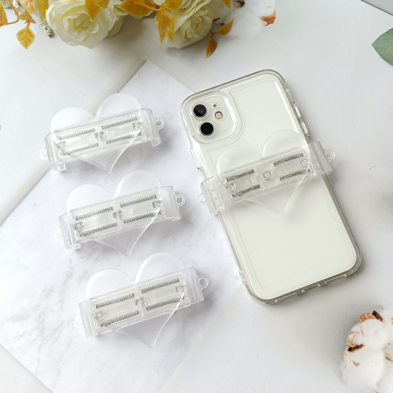Mobile phone back clip, large heart transparent PC clip, DIY material hanging rope, retractable clip phone accessories