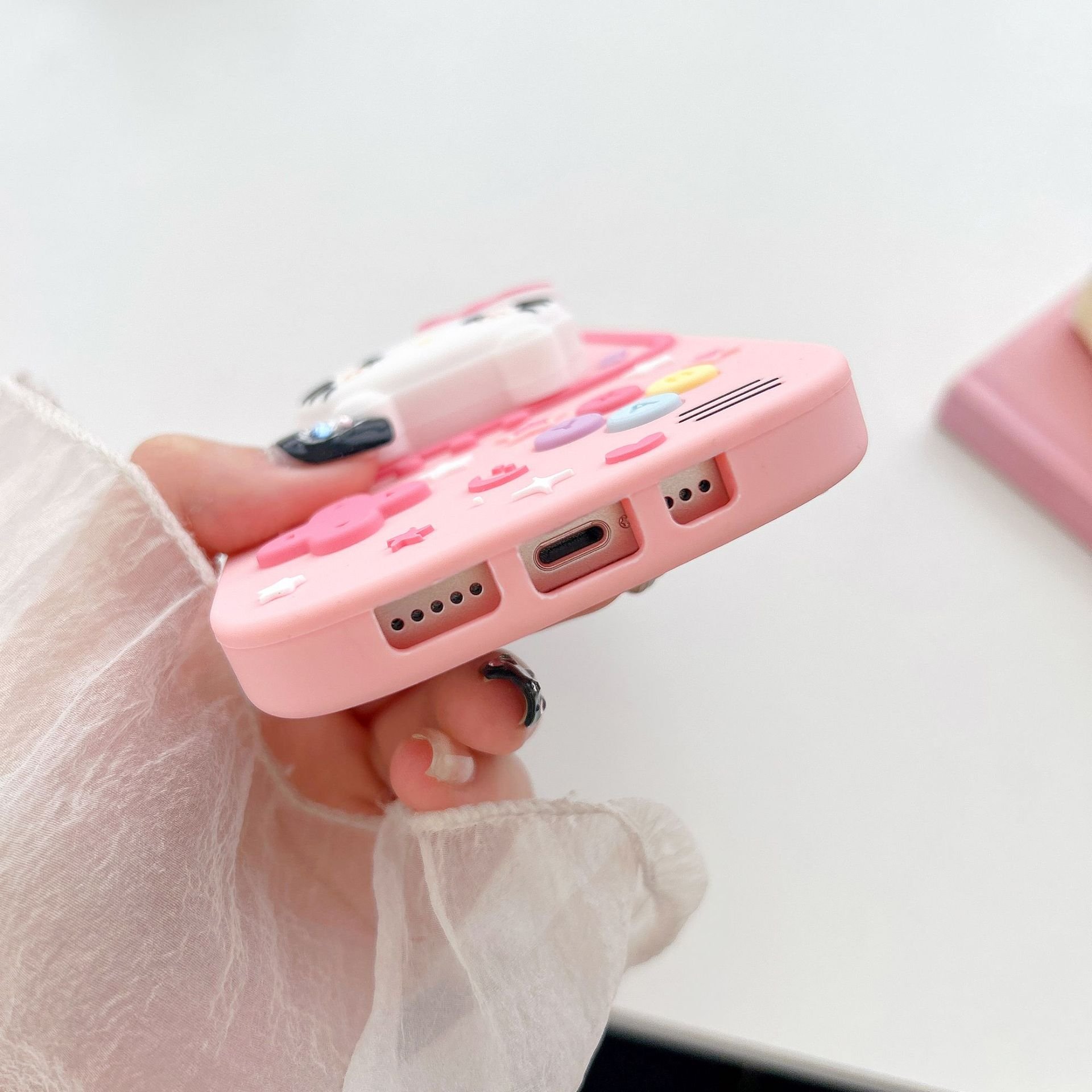 Cute Kitty holder Silicone Mobile Phone Case For iPhone 16 15 14 13 12 11 Pro max Game Cat stand Cartoon Shockproof Back Cover