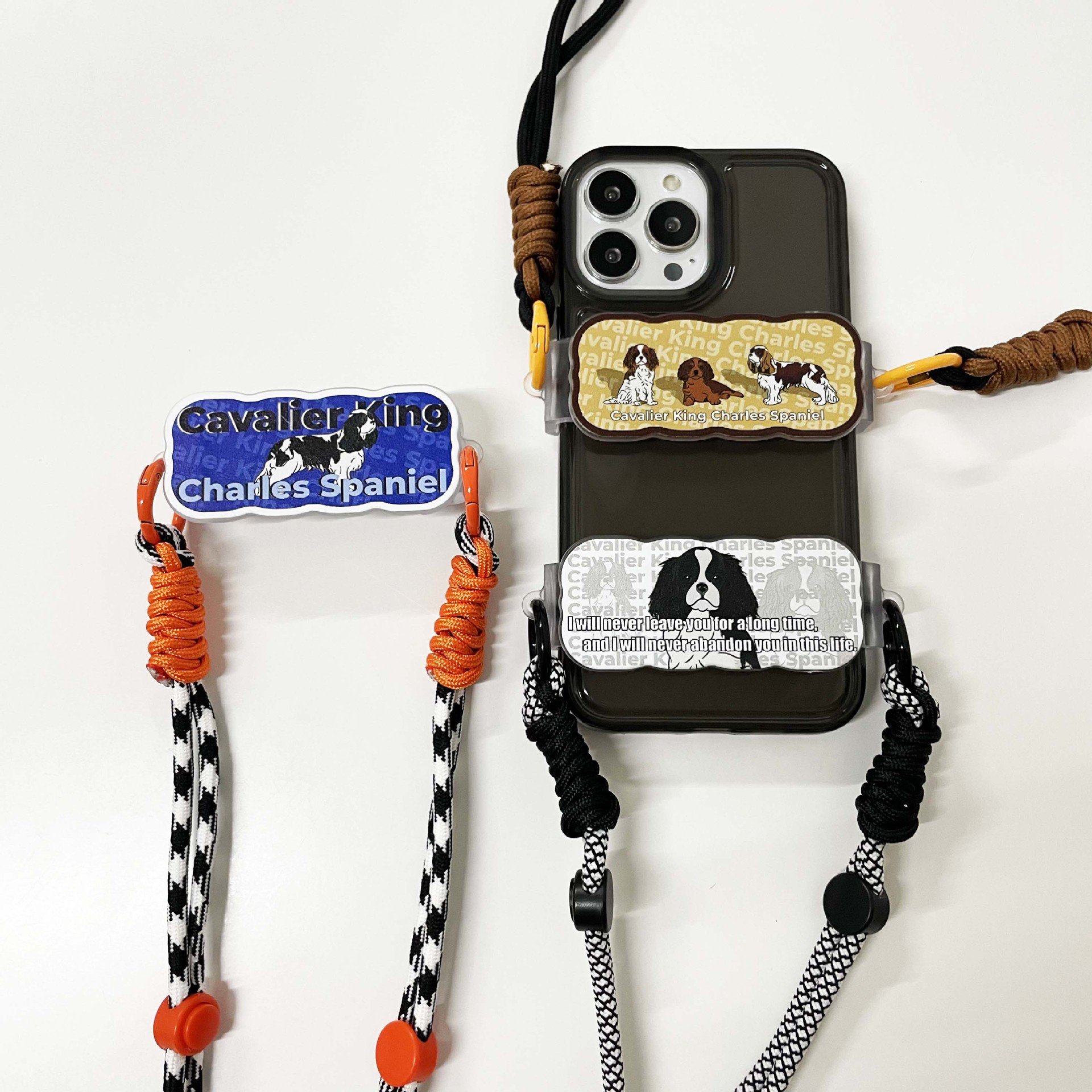 Wholesale spot cute cartoon puppy mobile phone acrylic back clip with lanyard adjustable crossbody strap halter neck sling