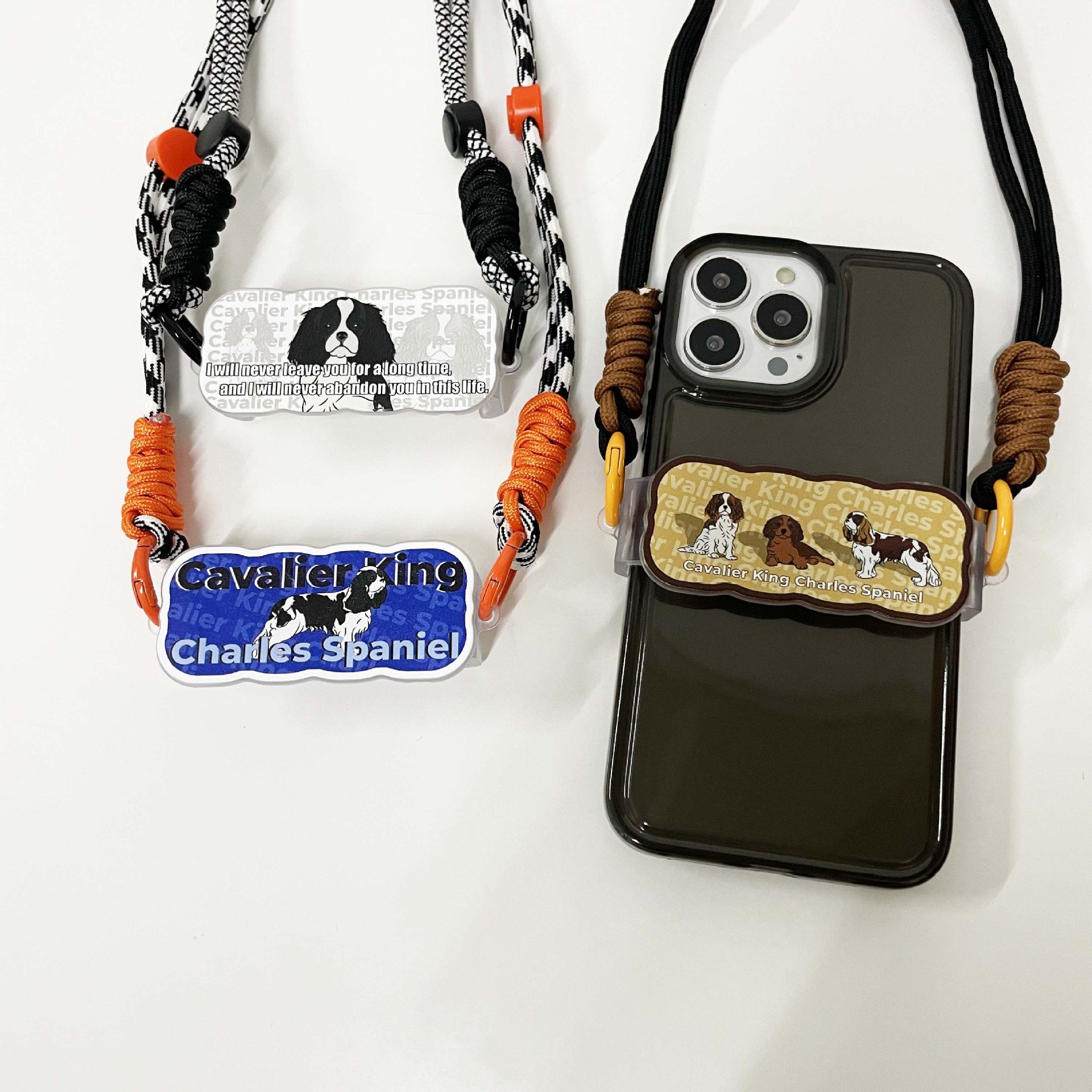 Wholesale spot cute cartoon puppy mobile phone acrylic back clip with lanyard adjustable crossbody strap halter neck sling