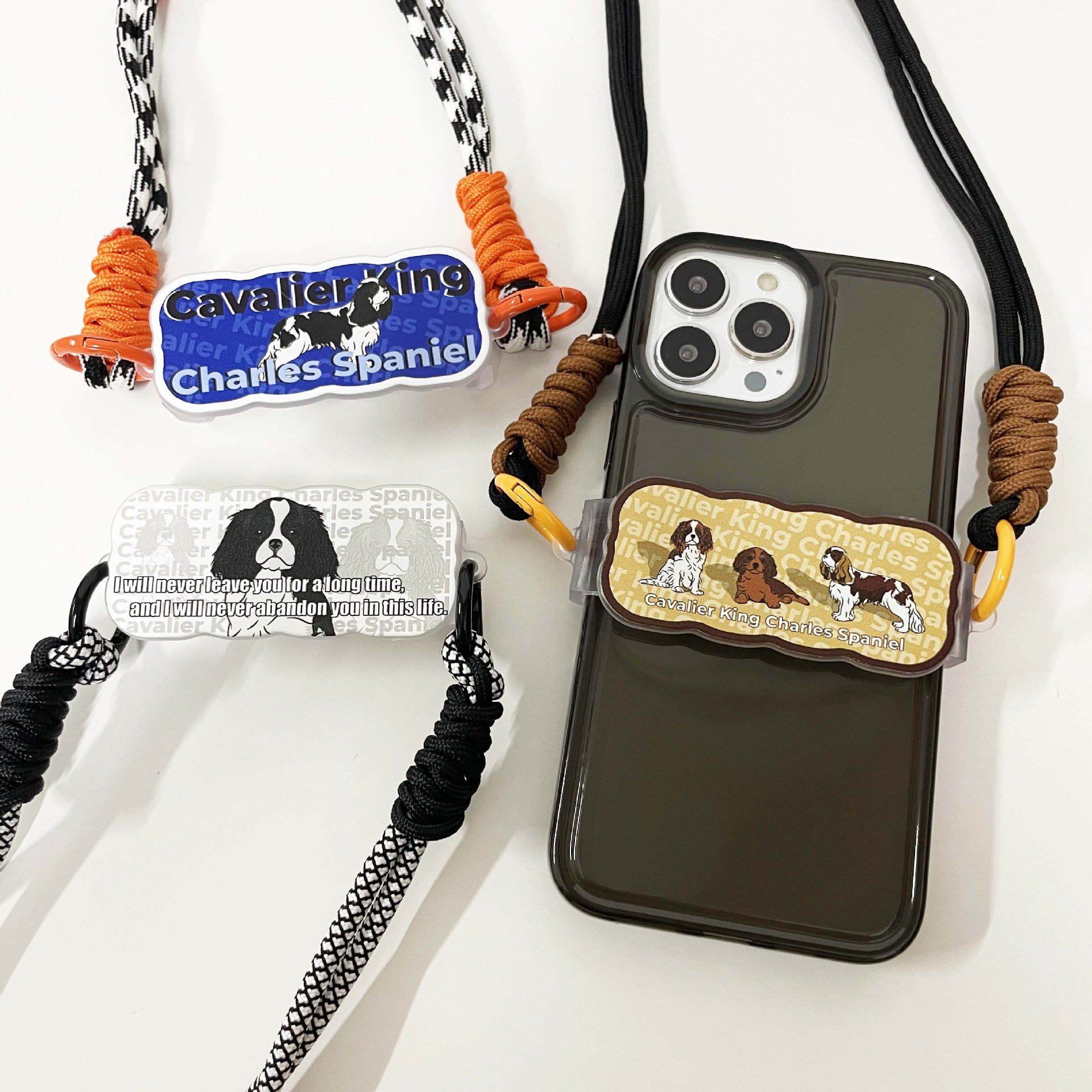 Wholesale spot cute cartoon puppy mobile phone acrylic back clip with lanyard adjustable crossbody strap halter neck sling
