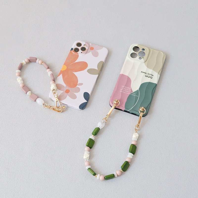 Retro Wooden Beaded Smartphone Wrist Lanyard Color Beads Phone Lanyard Universal Cord For Phone Cellphone Strap Charm Cords