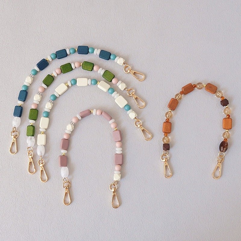 Retro Wooden Beaded Smartphone Wrist Lanyard Color Beads Phone Lanyard Universal Cord For Phone Cellphone Strap Charm Cords