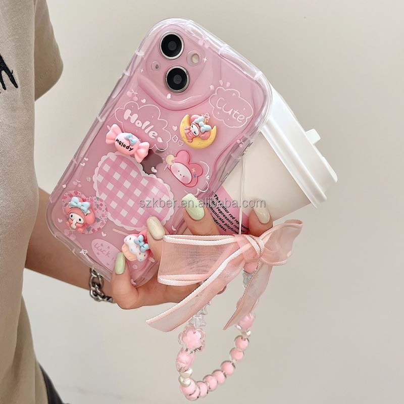 Wholesale Pink Girl Style Cartoon Garish Candy Ornaments Design Transparent Soft TPU Mobile Phone Case For Iphone 14 Pro Max