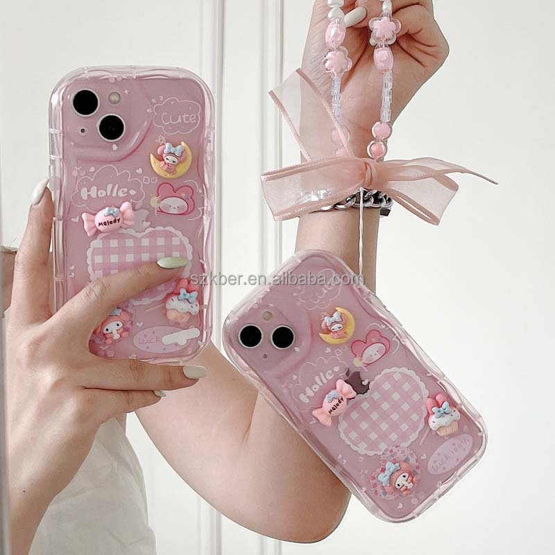 Wholesale Pink Girl Style Cartoon Garish Candy Ornaments Design Transparent Soft TPU Mobile Phone Case For Iphone 14 Pro Max