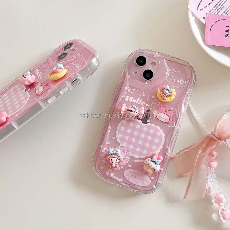 Wholesale Pink Girl Style Cartoon Garish Candy Ornaments Design Transparent Soft TPU Mobile Phone Case For Iphone 14 Pro Max