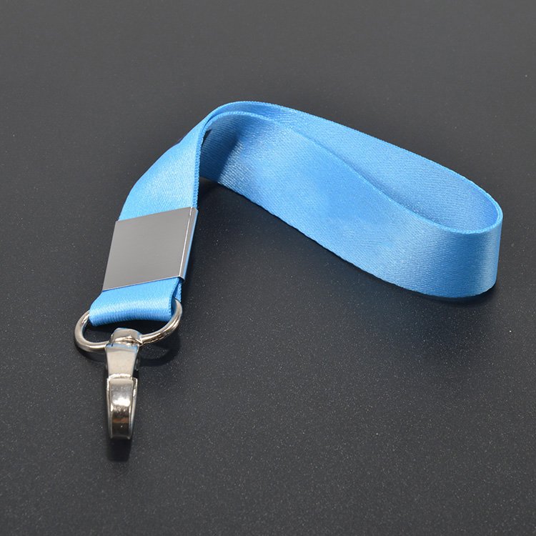 personalized nylon wrist polyester keychain lanyard blue blank wrist strap key chain short lanyard