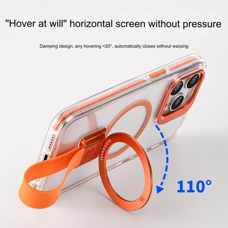 New Airbag Magnetic Clear Phone Case For iPhone 16 15 Pro Max With Wrist Strap Invisible Ring Stand PC Hard Shockproof Cover