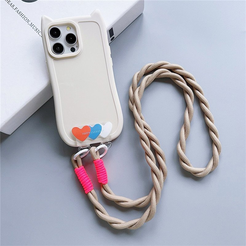 Love Heart Card Rope Strap Crossbody Lanyard Necklace Bracelet Keyring Purse Backpack Charm Crochet For iPhone