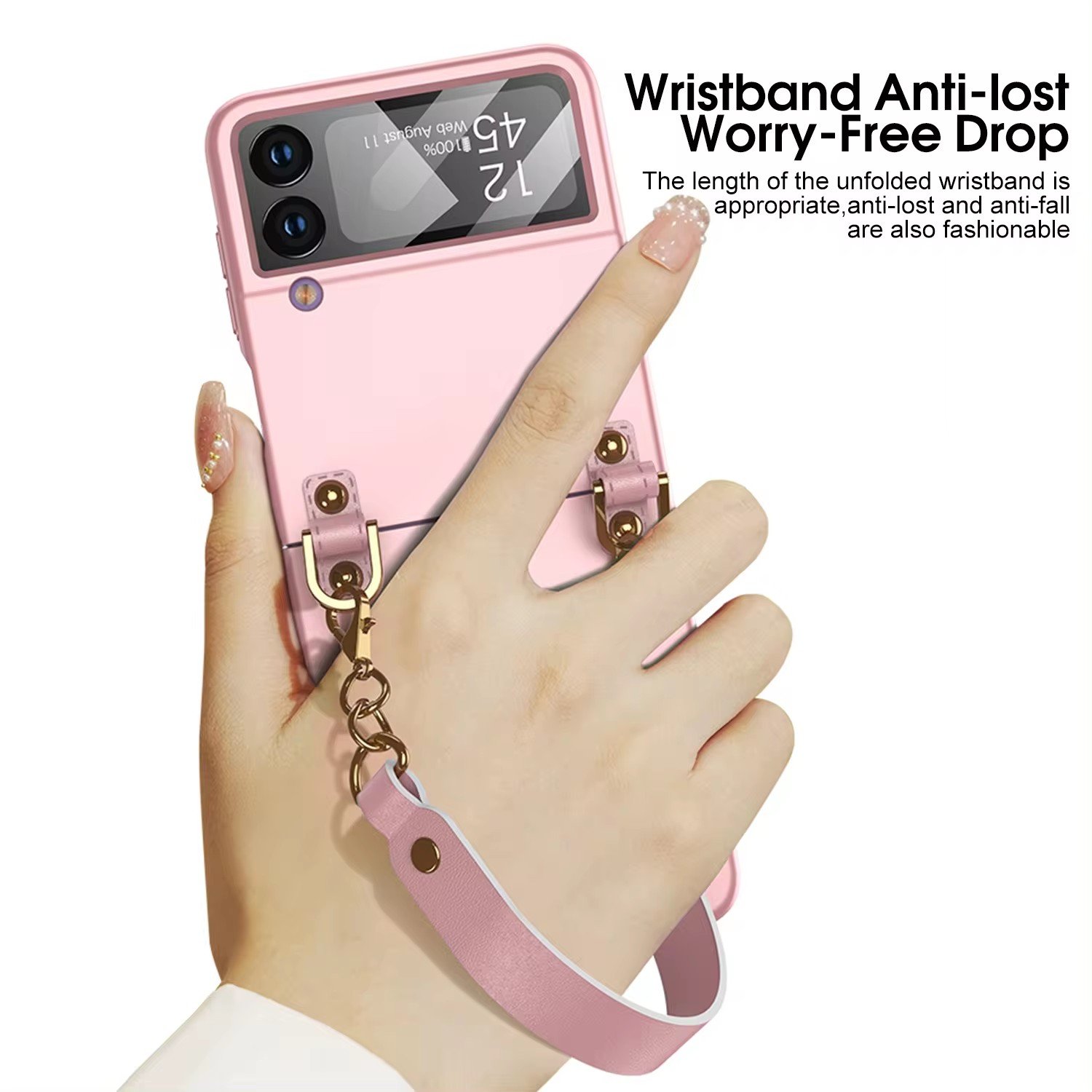 Hot Selling Strip Wristband Front Glass Phone Case for Samsung Galaxy Z Flip 4 New Models with PC Material Z Flip 3 Phone Cover
