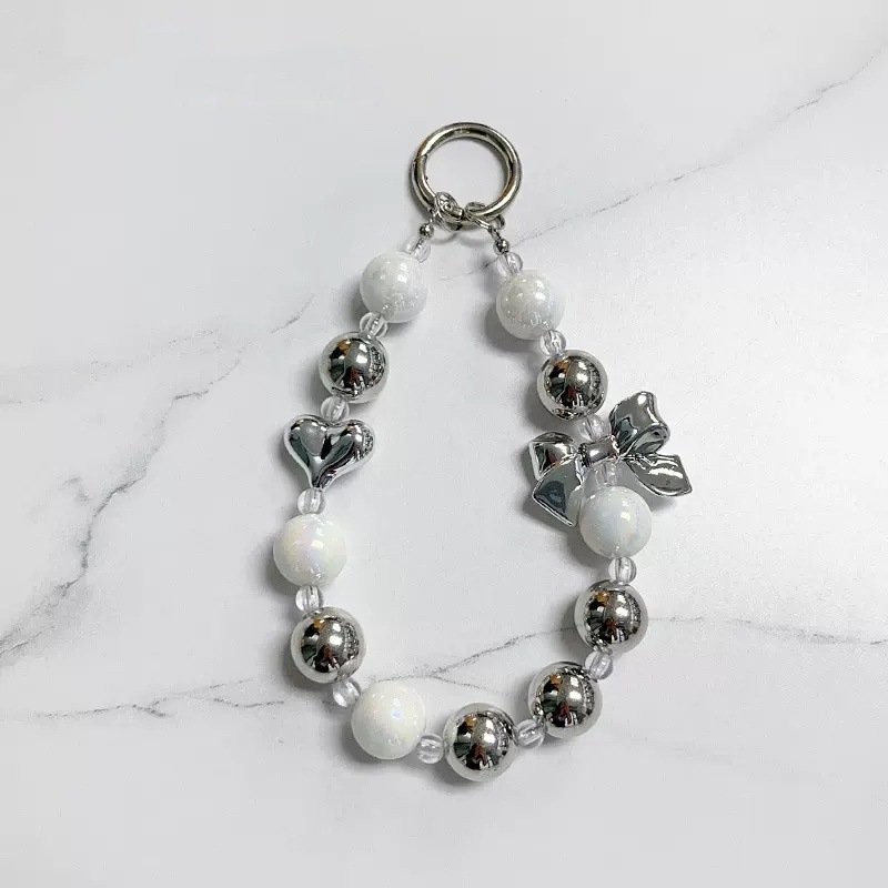 Handmade Cute Acrylic Pearl Phone Charms String Keychain Cell Case Lanyard Wrist Strap with beaded keychain wristlet keychain