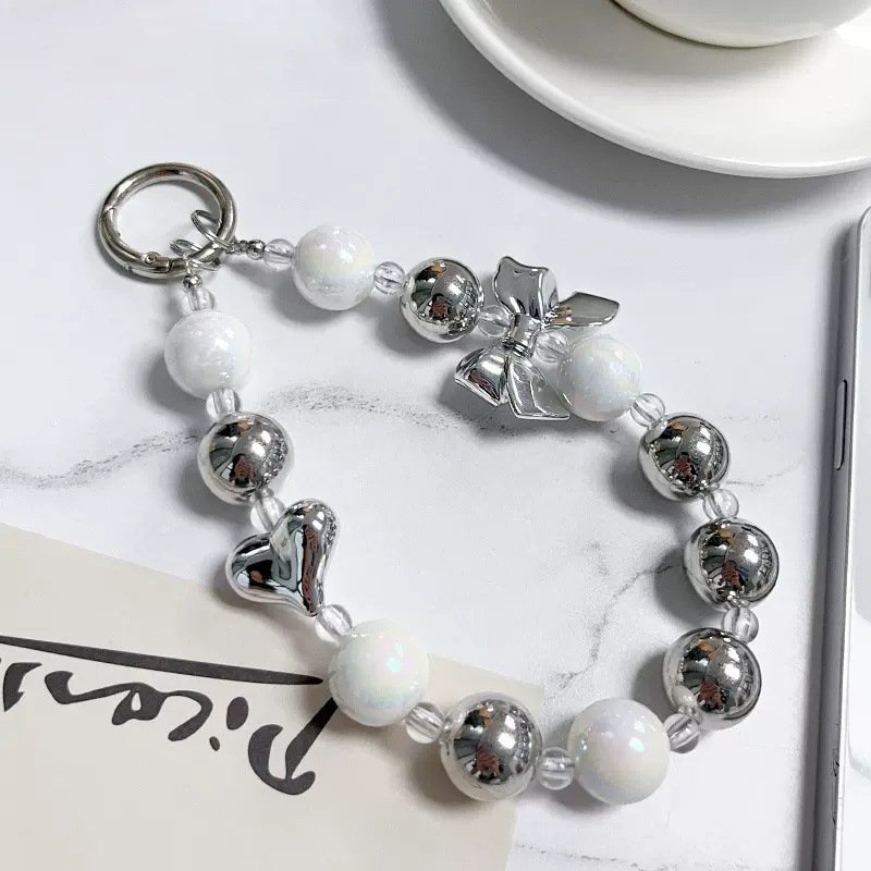 Handmade Cute Acrylic Pearl Phone Charms String Keychain Cell Case Lanyard Wrist Strap with beaded keychain wristlet keychain