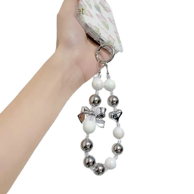 Handmade Cute Acrylic Pearl Phone Charms String Keychain Cell Case Lanyard Wrist Strap with beaded keychain wristlet keychain