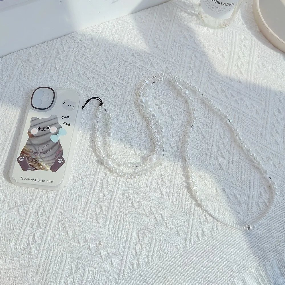 2023 New White Phone Charm Strap Pearl Chain Phone Case Accessories Wholesale Long Mobile Phone