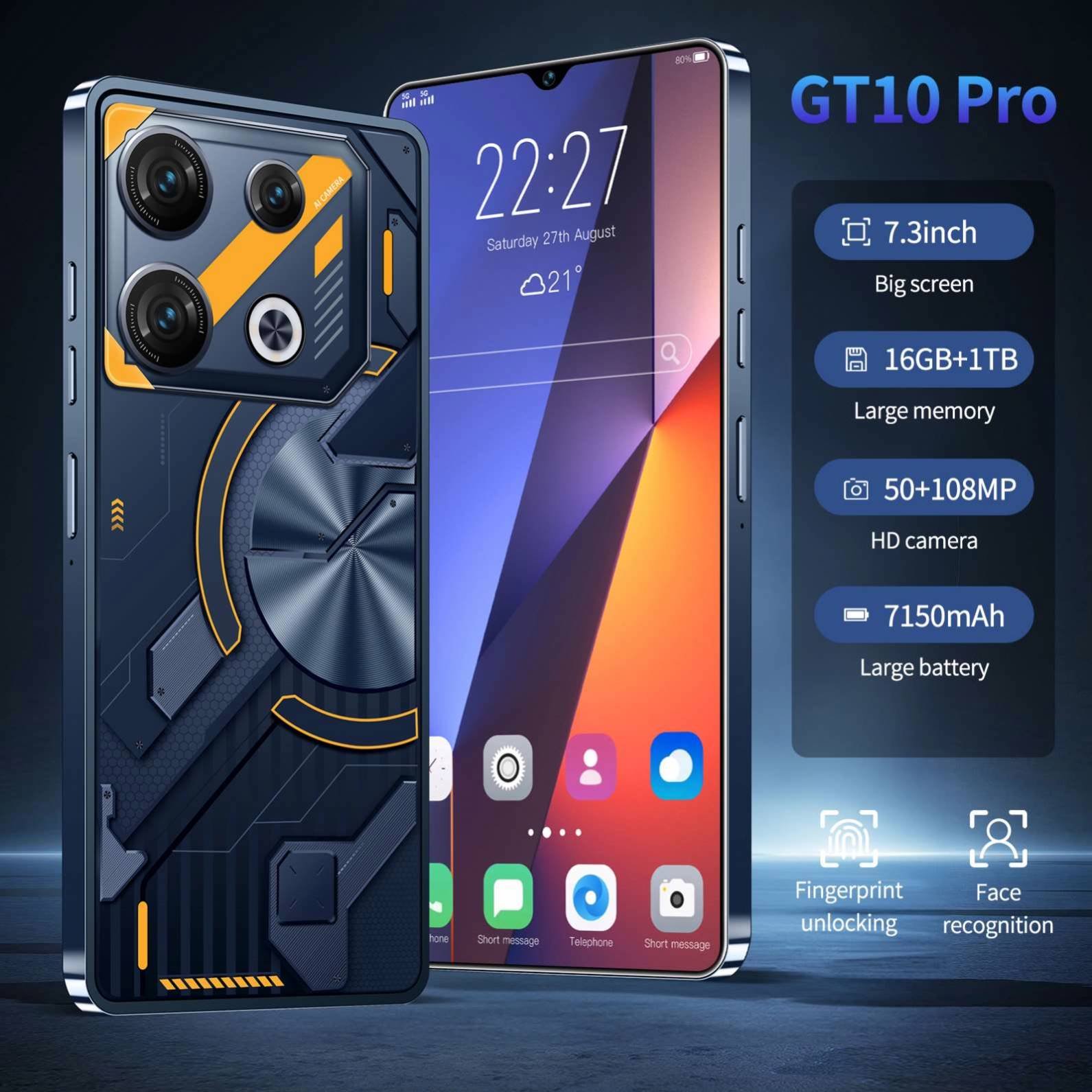 2024 New GT10 Smartphone 6GB 128GB 6.8 inch Display 16MP Rear Camera 4050mAh Battery OTG Fast Charging N Phone