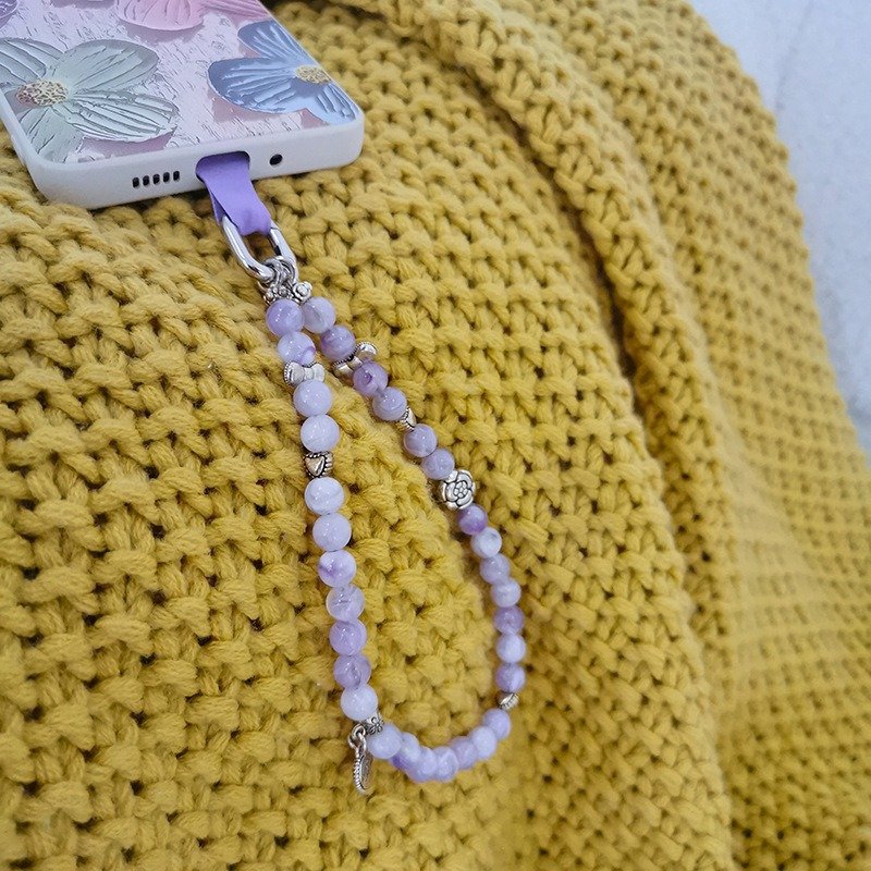 Purple Acrylic Beaded Mobile Phone Crossbody Chain Cell Phone Hanging Accessories Long Smartphone Neck Strap
