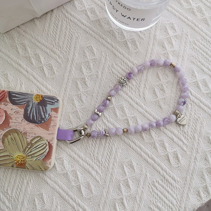 Purple Acrylic Beaded Mobile Phone Crossbody Chain Cell Phone Hanging Accessories Long Smartphone Neck Strap