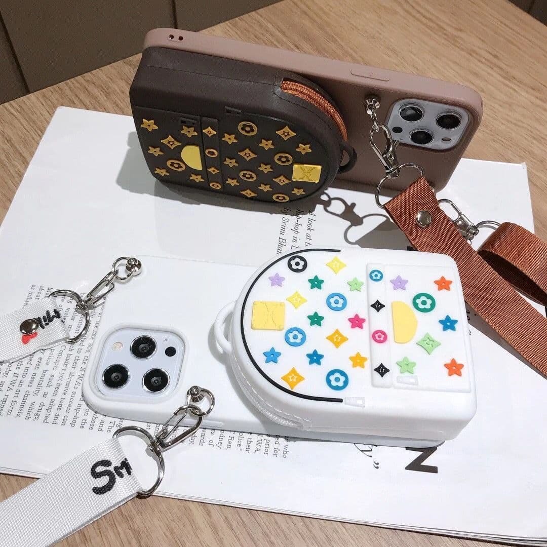 With Crossbody Strap Wallet Bag 3D Cute Luxury Girl Women Silicone Phone Case Cover For Iphone 8 Xs 11 12 13 14 15 Plus Pro Max