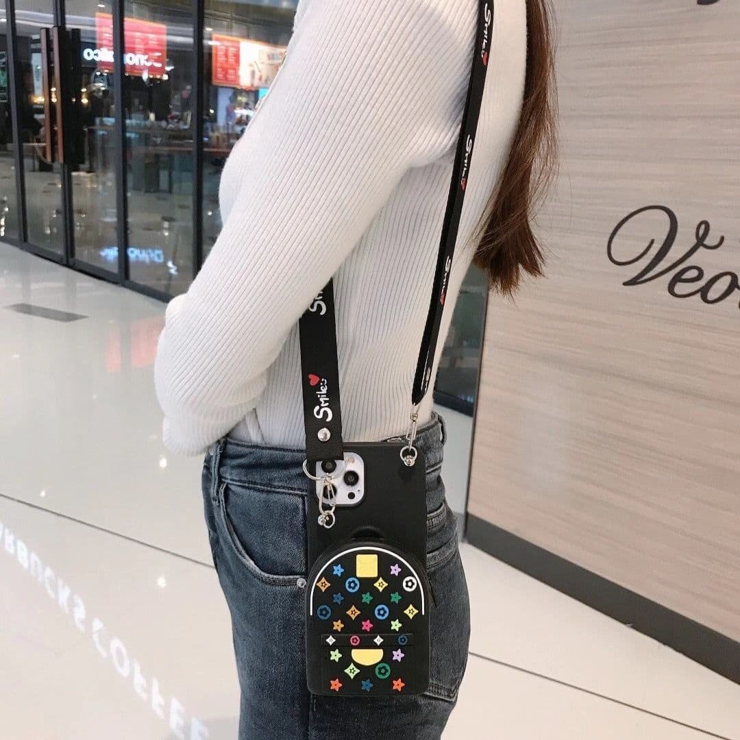 With Crossbody Strap Wallet Bag 3D Cute Luxury Girl Women Silicone Phone Case Cover For Iphone 8 Xs 11 12 13 14 15 Plus Pro Max