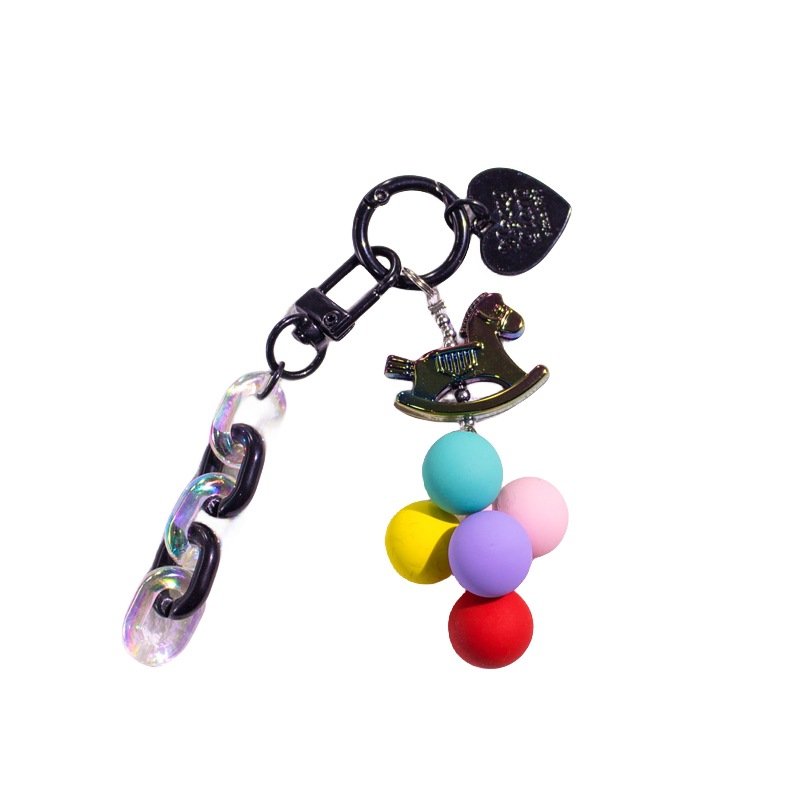 Colorful Round Beads Mobile Phone case pendant 3d Cartoon animal Keychain cute Rocking Horse acrylic Keychains