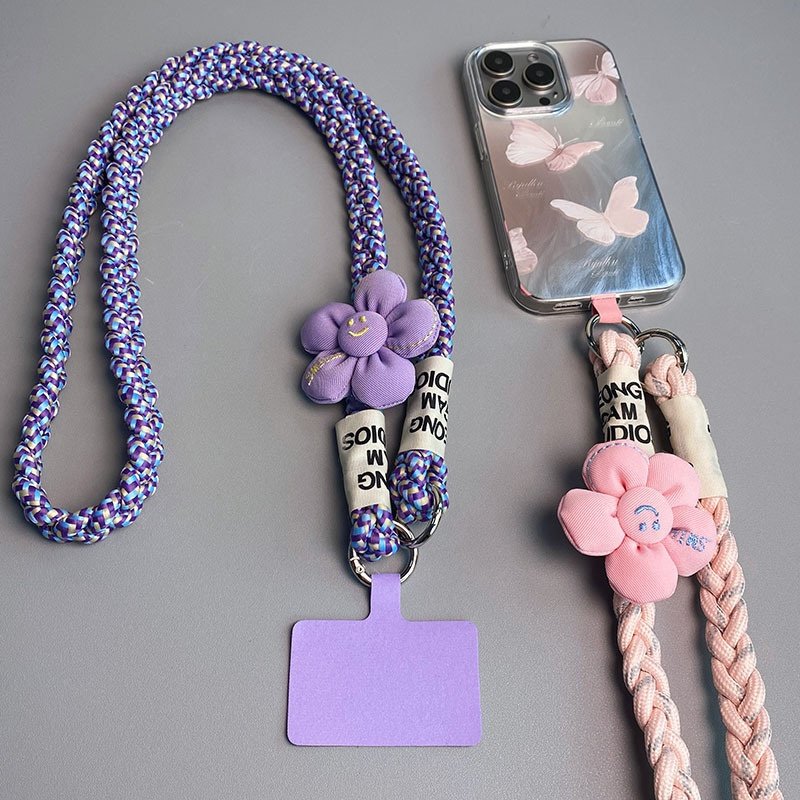 Crossbody Nylon Lanyard Sunflower Ponytail Design Back Rope Fashion Outdoor Hiking Strong Mobile Phone Strap