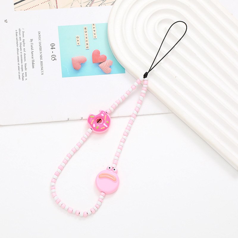 Instagram Mi Zhu DIY Phone Case Creative Donut Bead with Hanging Rope Mobile Phone Straps Accessory