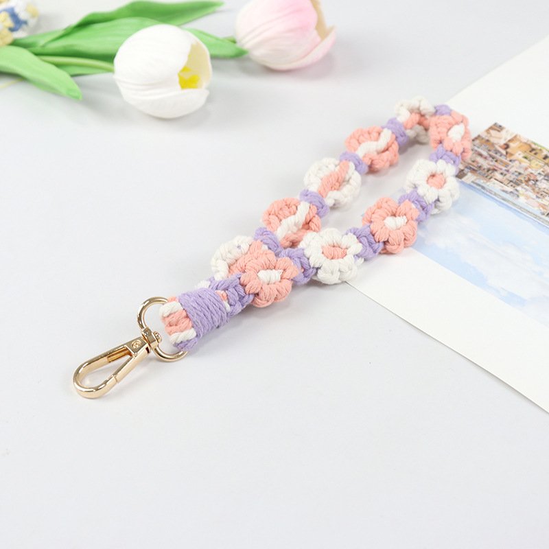Hand-Woven Diy Mobile Phone Chain Daisy Flower Braided Rope Keychain Bag Charms Pendant Wrist Strap Wristlet Bracelet Key Chains