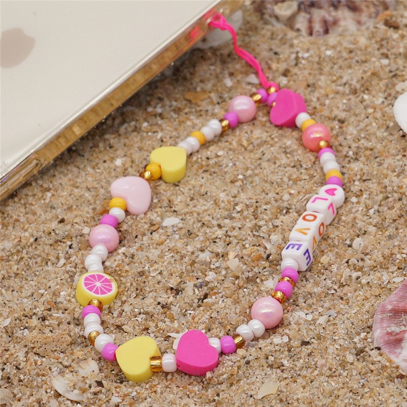 Fashion Anti-Lost Sweet Heart Love Mobile Phone Straps Bead Hand Rope For iPhone Bracelet Lanyard