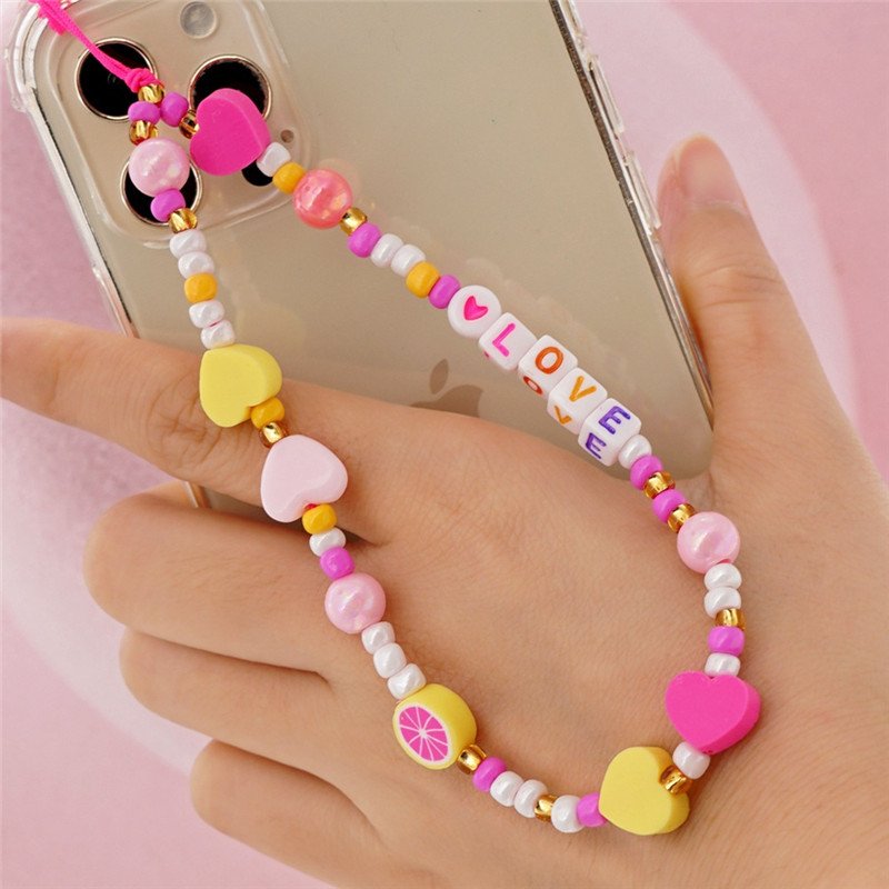 Fashion Anti-Lost Sweet Heart Love Mobile Phone Straps Bead Hand Rope For iPhone Bracelet Lanyard