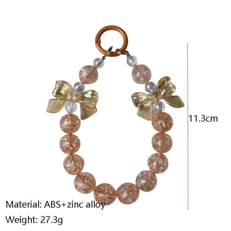 Wholesale Handmade Acrylic Beaded Phone Chain Exquisite Crystal Transparent Bowknot Beaded Keychain Wrist Strap