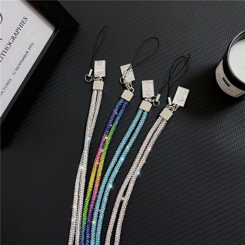 Mobile Phone Lanyard Long Rhinestone Colored Mobile Phone Chain Fashionable and Creative Wrist Lanyard for iPhone Accessories