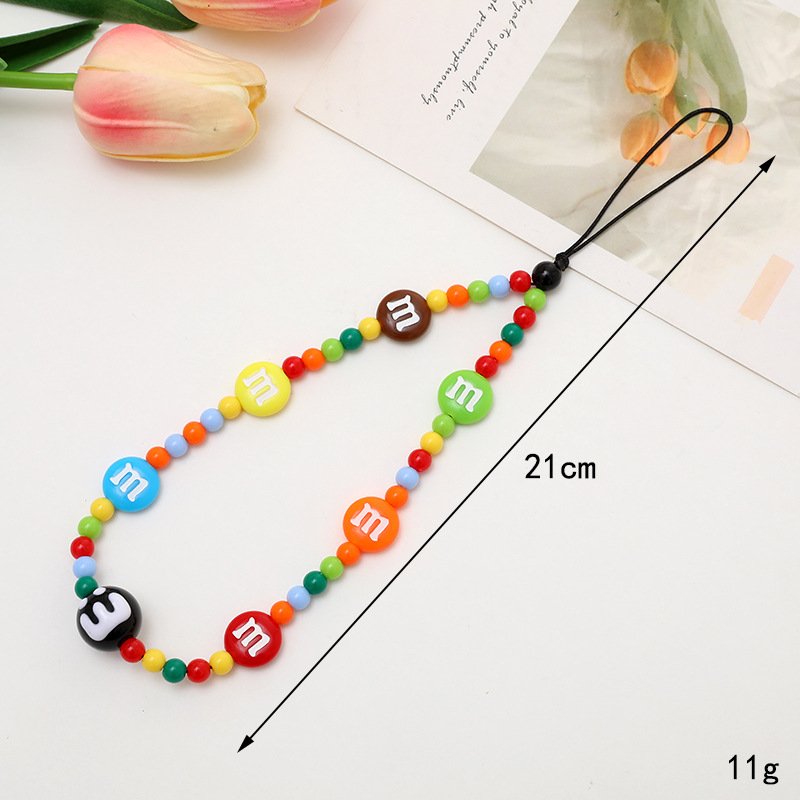 New Cartoon M Bean Beaded Mobile Phone Lange Pearl Star Cellphone Chain ccd Camera Strap Pendant Anti-loss Rope Lanyard