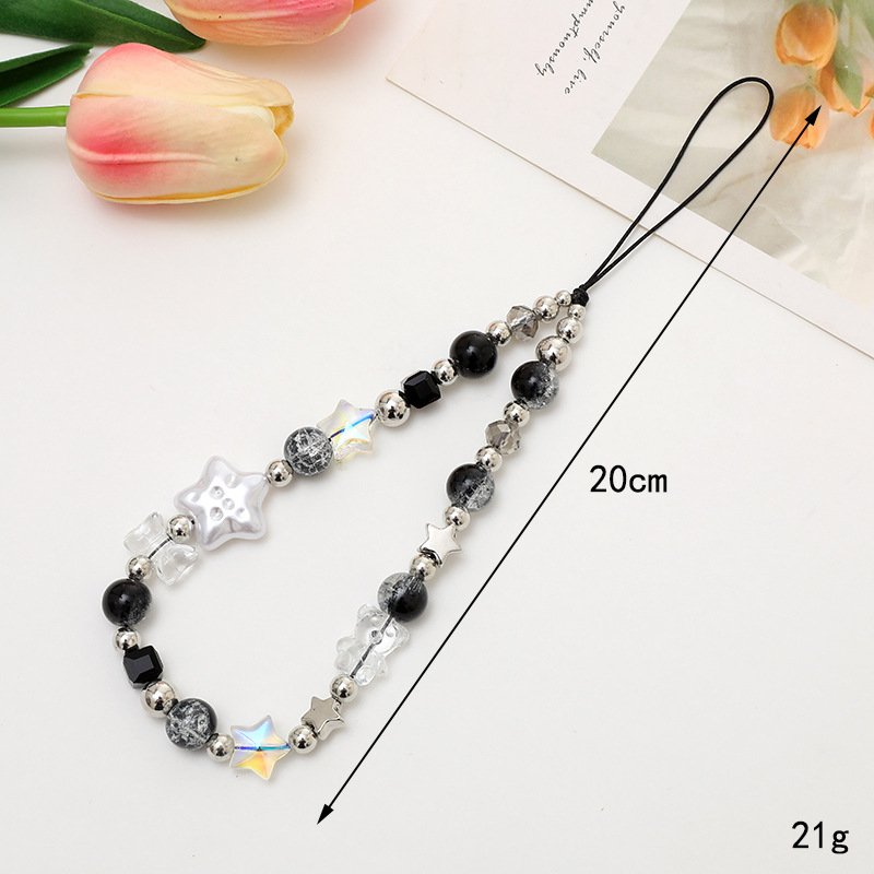 New Cartoon M Bean Beaded Mobile Phone Lange Pearl Star Cellphone Chain ccd Camera Strap Pendant Anti-loss Rope Lanyard