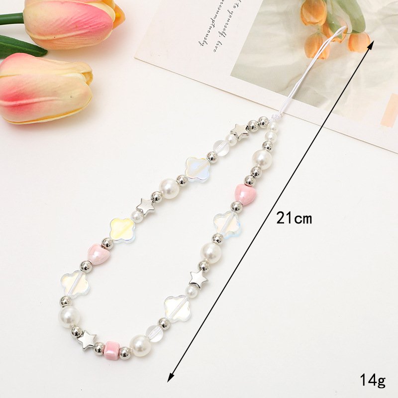 New Cartoon M Bean Beaded Mobile Phone Lange Pearl Star Cellphone Chain ccd Camera Strap Pendant Anti-loss Rope Lanyard